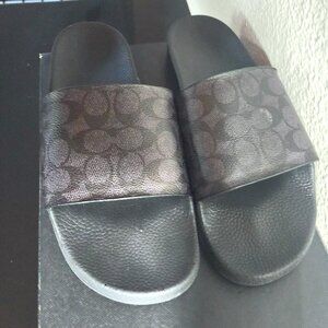 Coach Men’s Size 12D Charcoal Signature Canvas Pool Slides